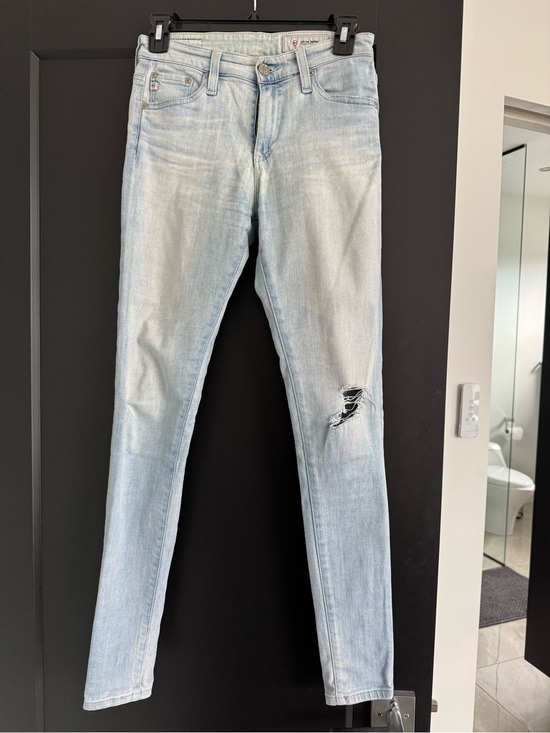 Ag Adriano Goldschmied Denim - Ag Adriano Goldschmied Light Blue Skinny Jeans with Knee Rip